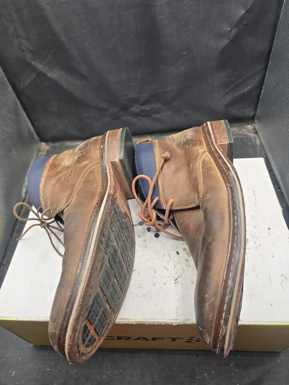 Cole Haan Brown Leather Chukka Boots with Blue Collar
